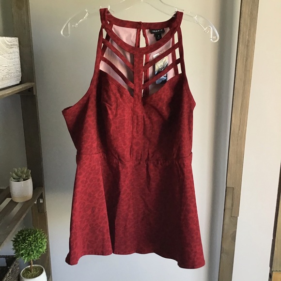 torrid Tops - Torrid High Neck Red Leopard Peplum Top